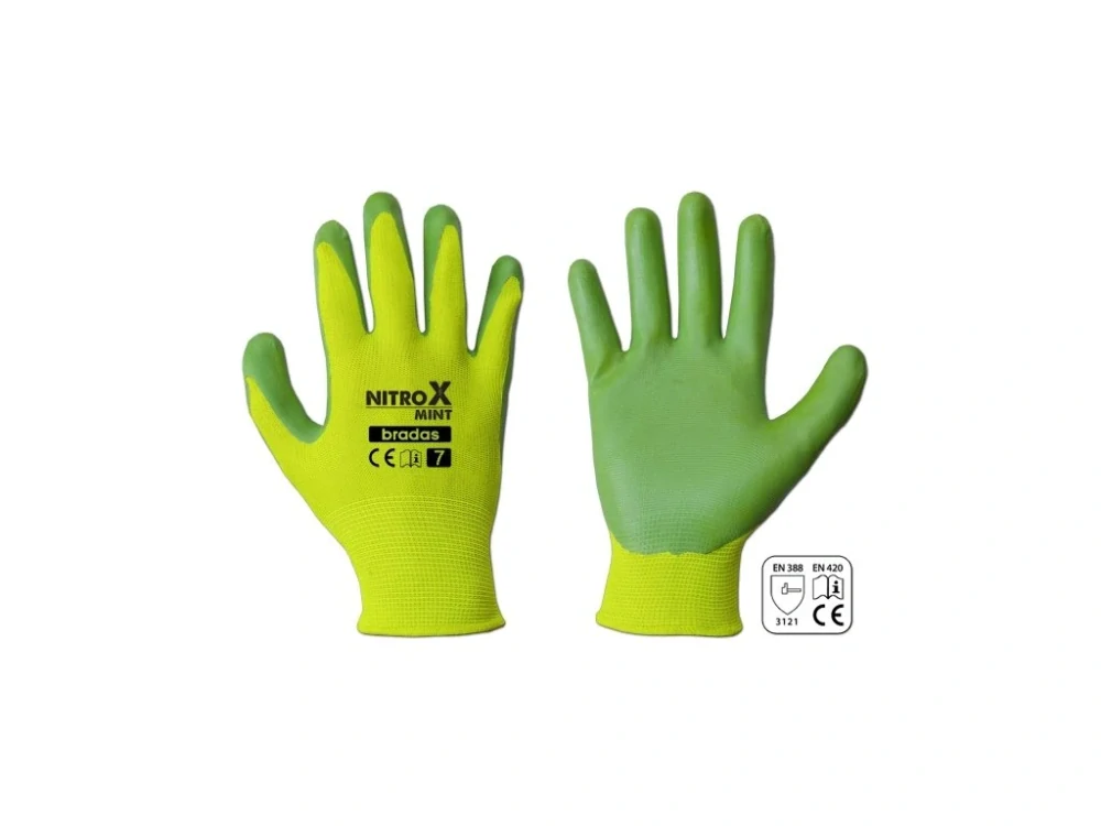 Rukavice pracovní Nitrox polyester mint nitryl vel.8