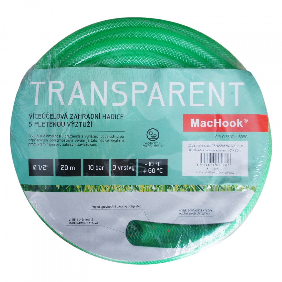 JAD TRANSPARENT Zahradní hadice, 19mm (3/4"), 50m, zelená
