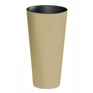 PROSPERPLAST   Květináč TUBUS SLIM + vklad káva s mlékem lesk 20cm